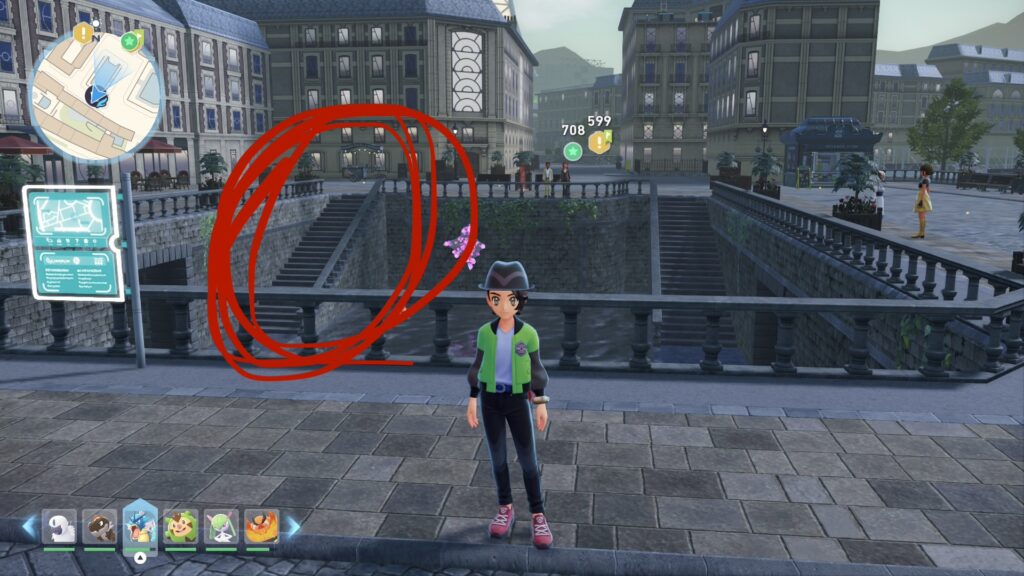 うしろにみえる階段をおりる