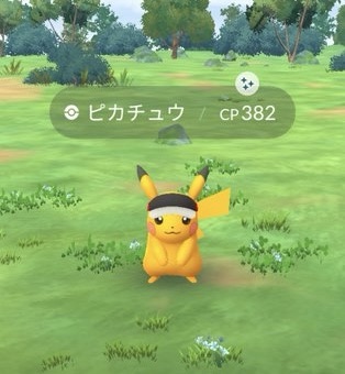 ポケモンGO マラソンバイザーをつけたピカチュウ 色違い