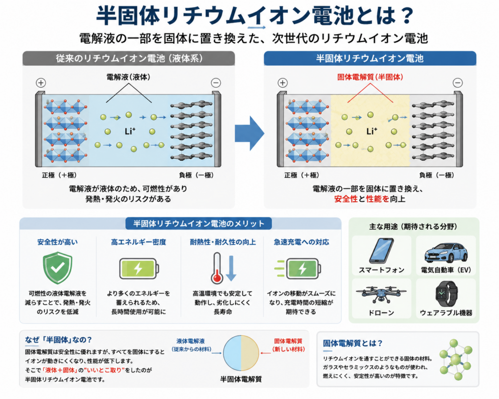 半個体リチウムイオン電池