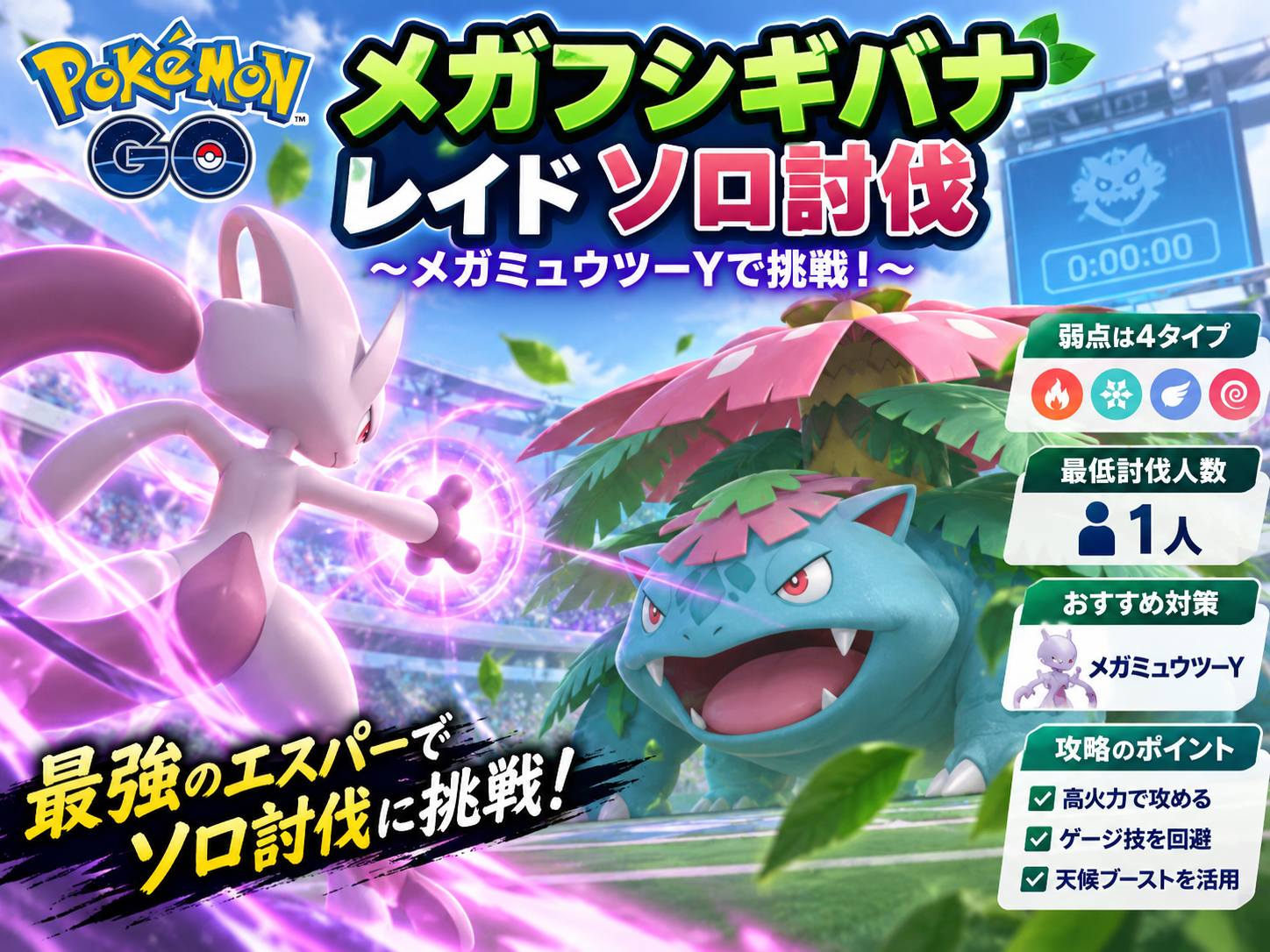 ポケモンGO メガフシギバナ レイドソロ討伐 攻略方法